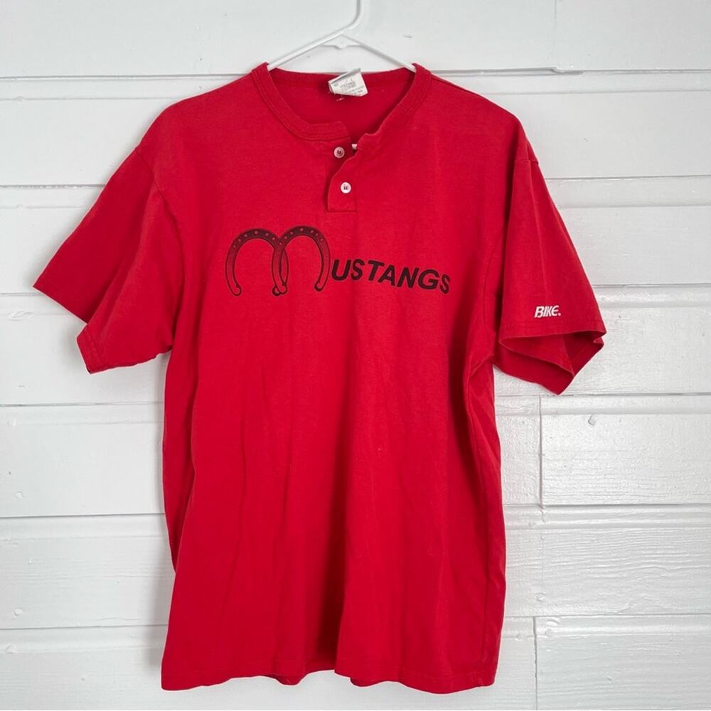 Vintage Jersey Bike Athletic Co Red T-Shirt Number 30 Mustangs 2 Button Down